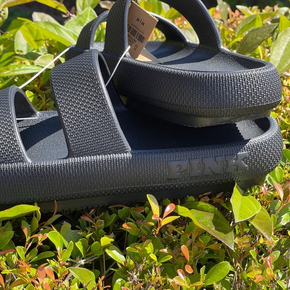 PINK Victoria Secret Double Strap Pillow Slides In Pure Black Medium 7/8 - Picture 5 of 11